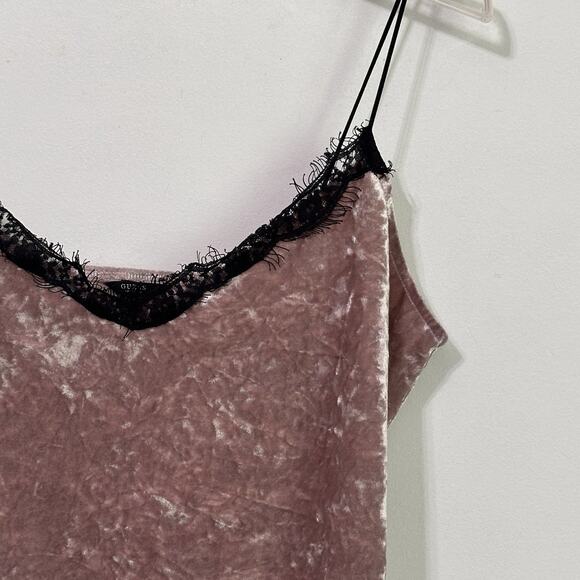 Guess Chela Cami Top L Crushed Velvet Pink‎ Lace Trim Festival Y2K Summer FLAW - Picture 3 of 11
